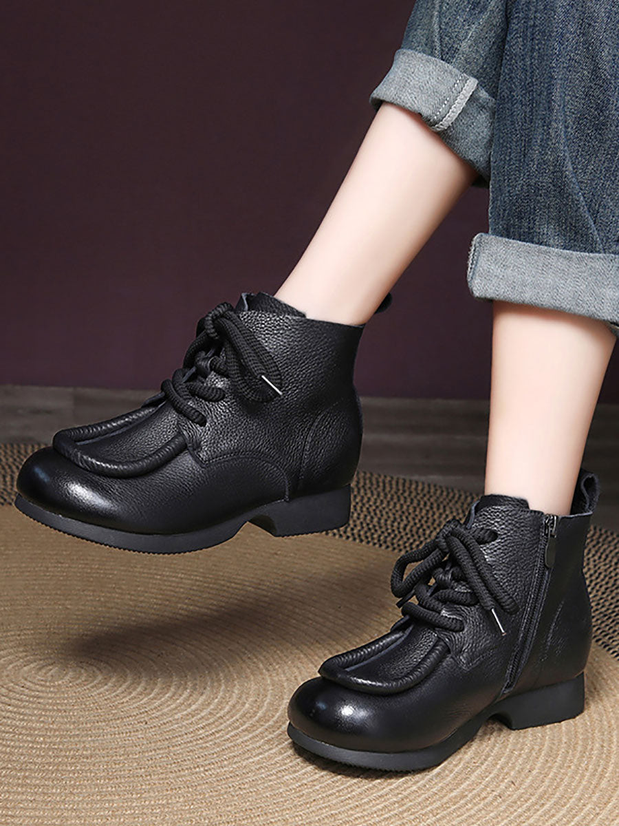 Women Winter Genuine Leather Strap Low Heel Boots BA1077 Genistyle Shop