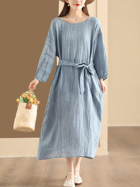 Women Summer Artsy Solid Strap Ramie Dress QW1014 Ada Fashion