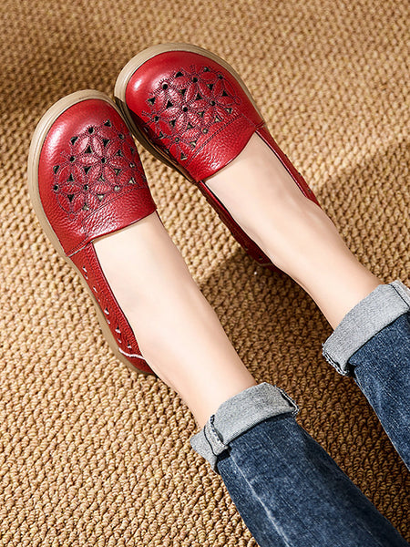 Leather Mid Shoes Flower Summer Women Soft Heel FashionChic