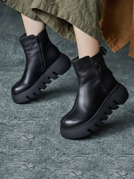 Women Retro Genuine Leather Platform Boots QM017 RXMY