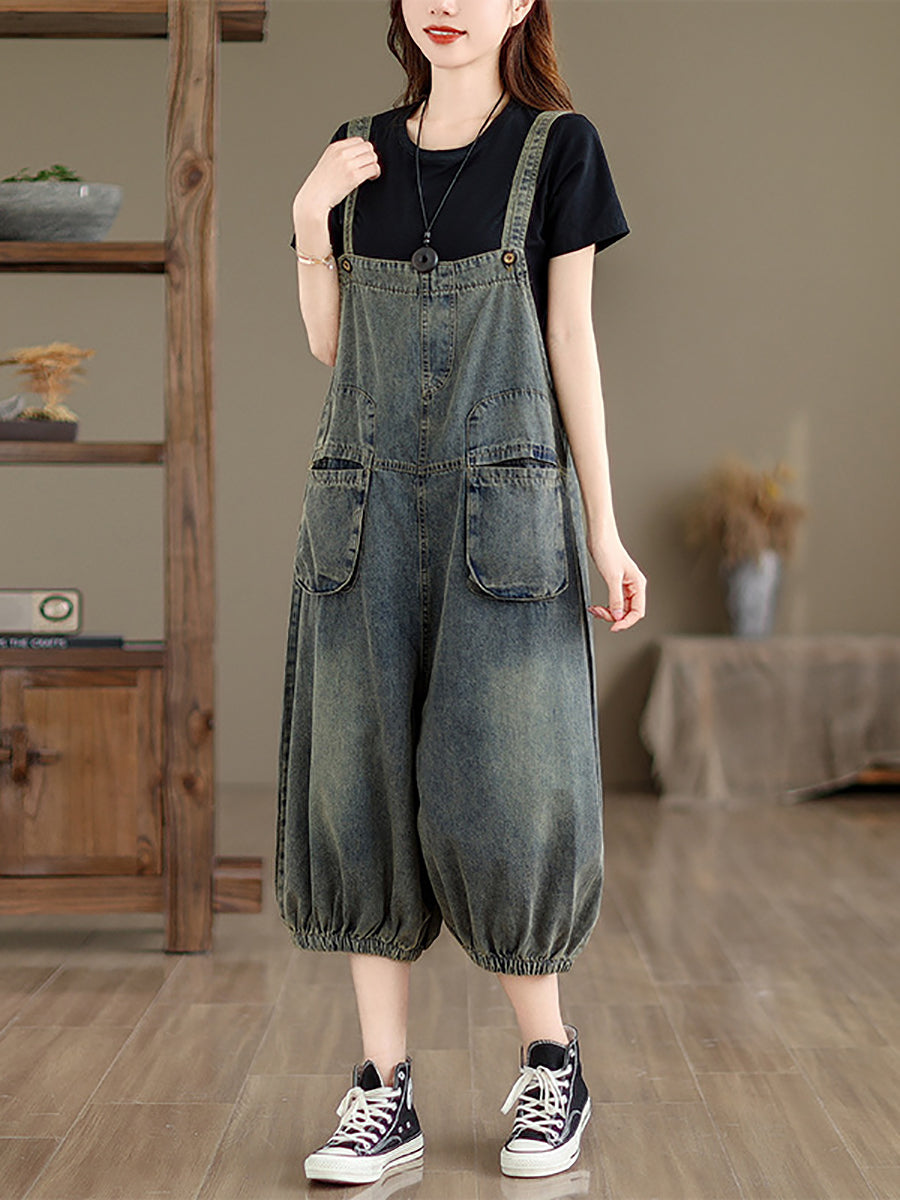 Women Retro Summer Solid Pocket Denim Jumpsuits FG1035 Ada Fashion