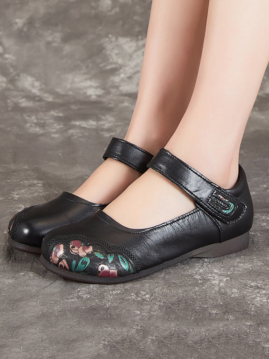 Women Summer Ethnic Flower Spliced Leather Shoes XX1052 Ada Fashion