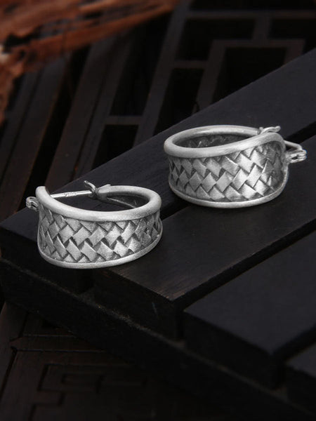 Women Retro S925Sliver Twist Ear Studs AV1019 Genistyle Shop