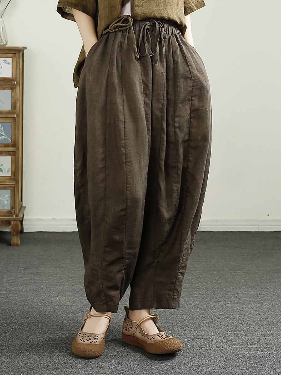 Women Summer Retro Spliced Harem Linen Pants CX010 ZMMM