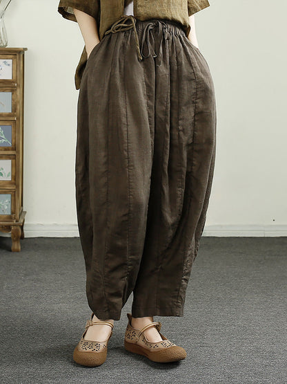 Women Summer Retro Spliced Harem Linen Pants CX010 ZMMM