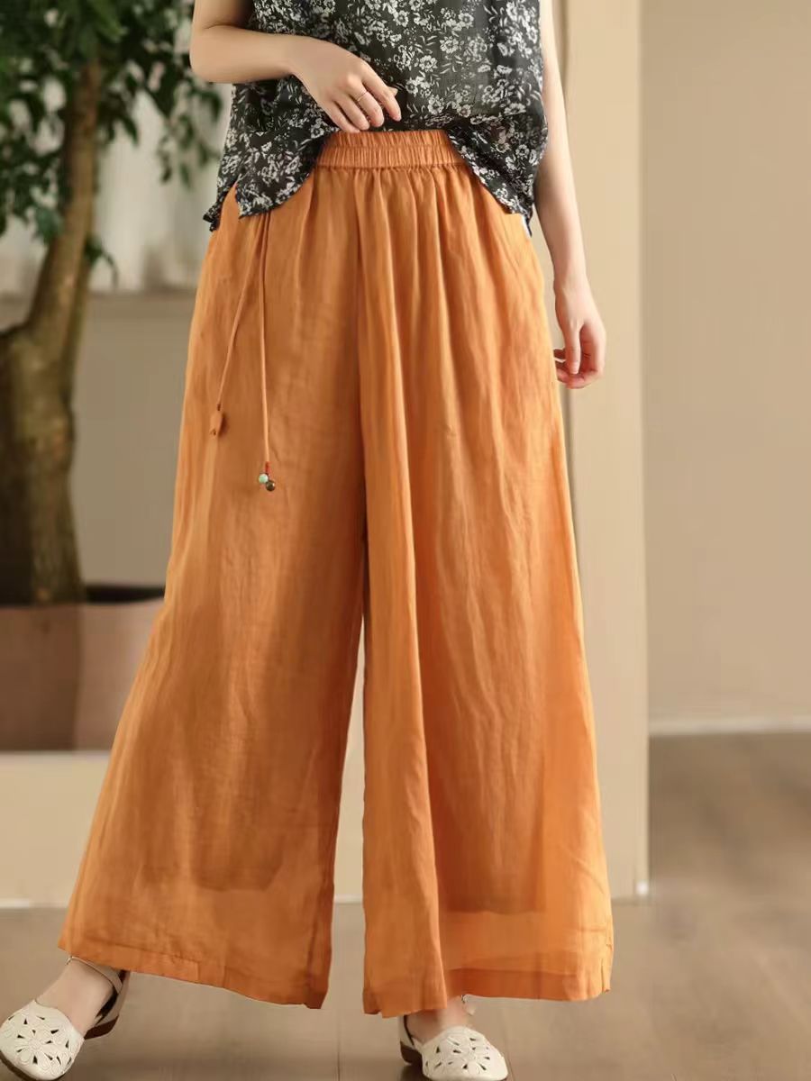 Women Summer Dual-layer Wide-leg Ramie Pants FD049 ZMMM