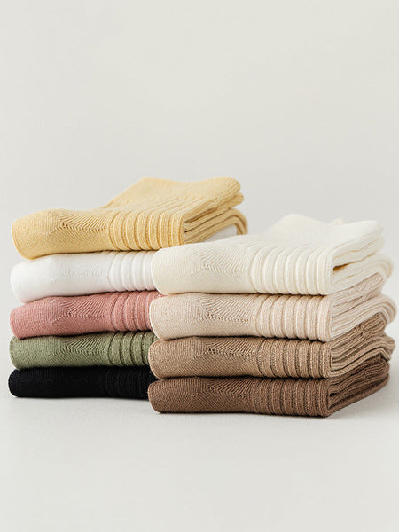 5 Pairs Women Winter Solid 100%Cotton Socks BA1031 Genistyle Shop