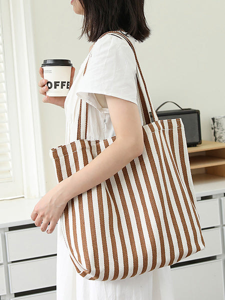 Casual Women Stripe Shoulder Canvas Bag FashionChic