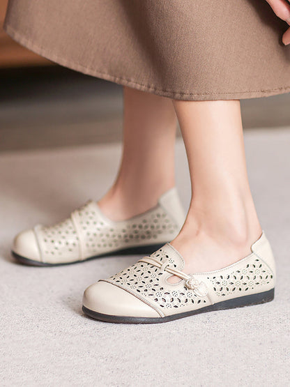 Women Summer Vintage Leather Cutout Soft Flat Shoes BN1038 Ada Fashion