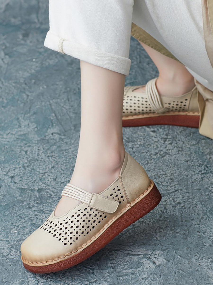 Women Summer Casual Leather Cutout Flat Shoes UI1016 Ada Fashion