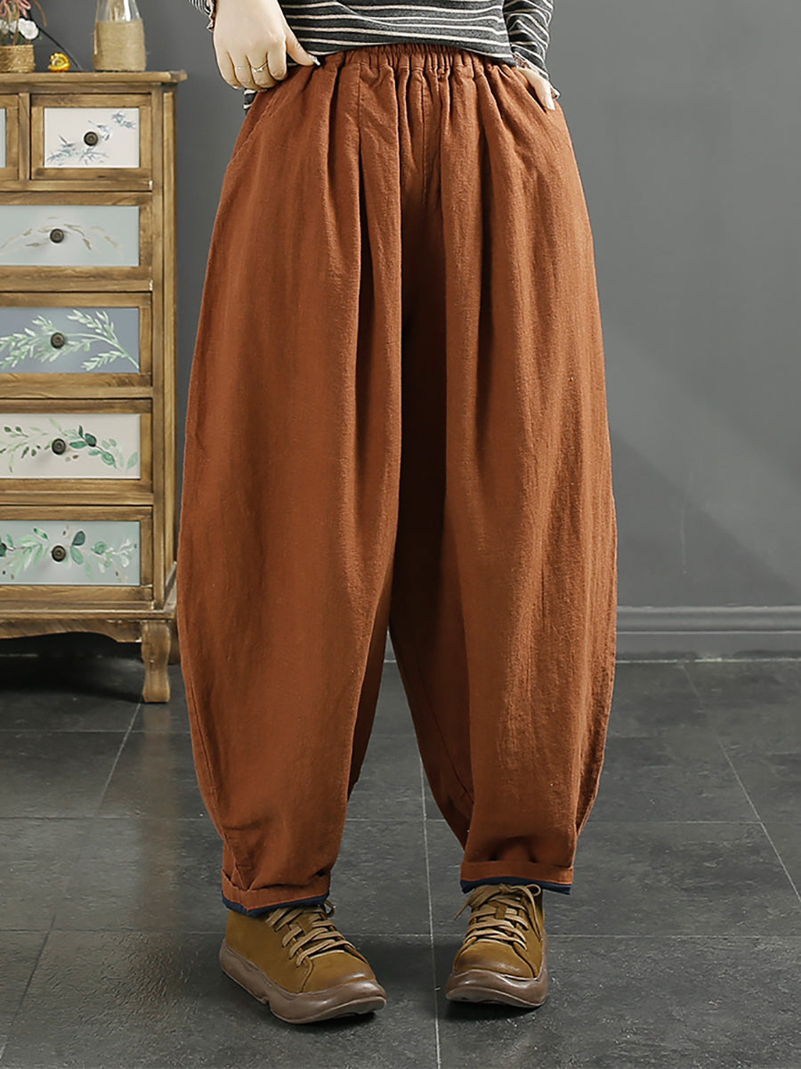 Plus Size Women Autumn 100%Linen Pure Color Bloomers AK1025 Genistyle Shop