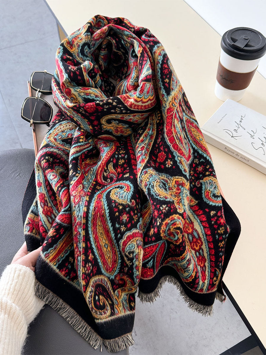 Women Vintage Print Tassel Autumn Shawl Scarf AV1040 Genistyle Shop