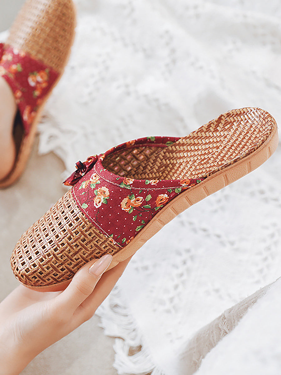 Women Summer Vintage Bamboo Weaving Spliced Slippers FG1022 Ada Fashion