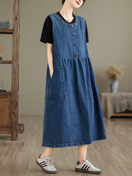 Women Casual Summer Solid Denim Vest Dress XX1026 Ada Fashion