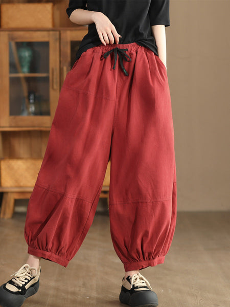 Women Autumn Casual Solid Spliced Cotton Harem Pants AS1022 ZMMM