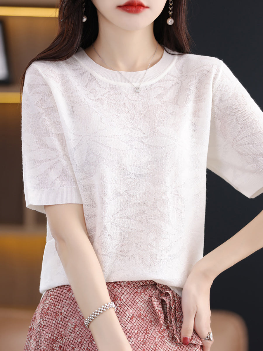 Women Summer Casual Flower Knitted Pullover Shirt WE1019 Ada Fashion