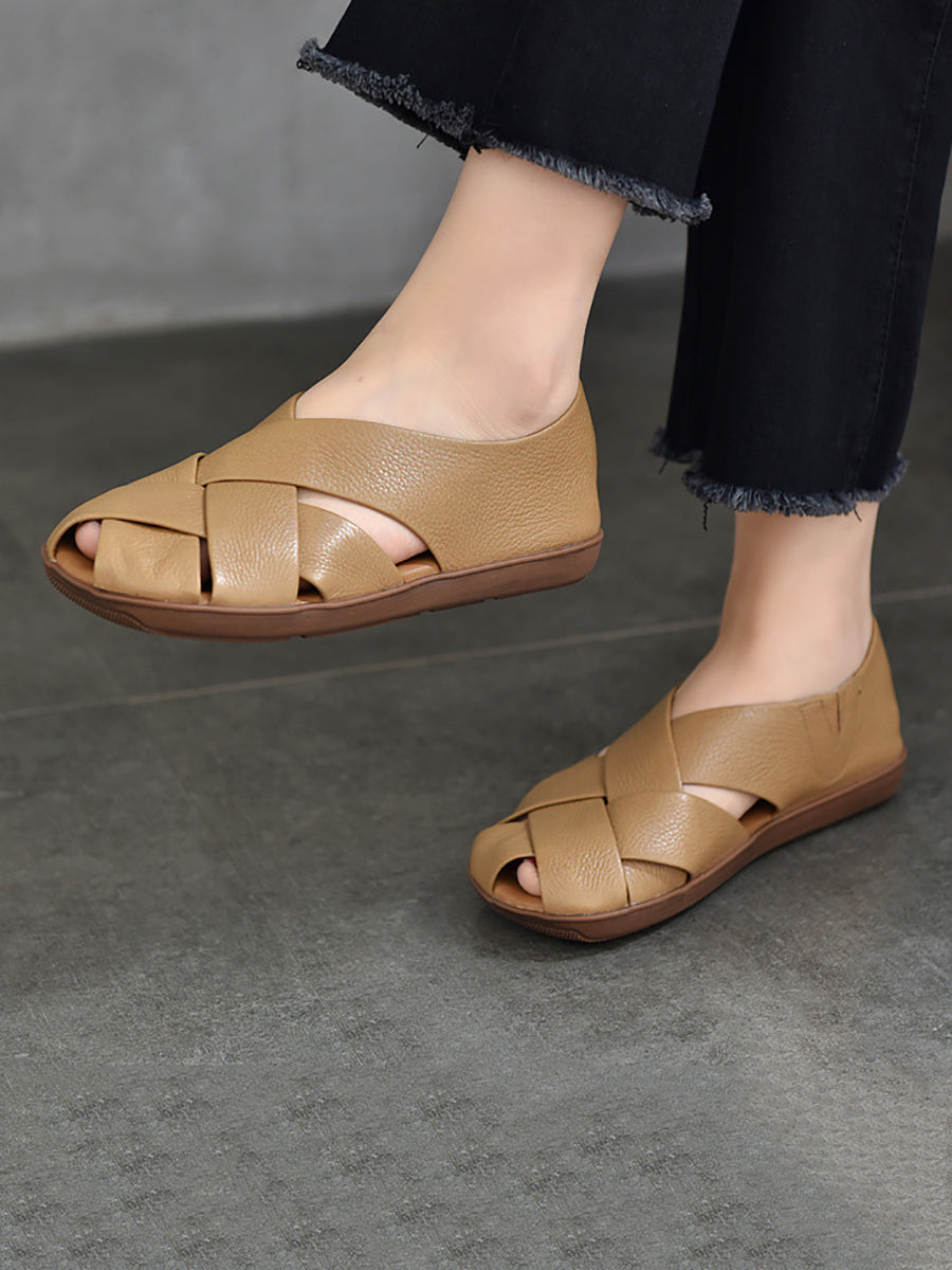 Women Summer Soft Leather Solid Flat Sandal WE1009 Ada Fashion