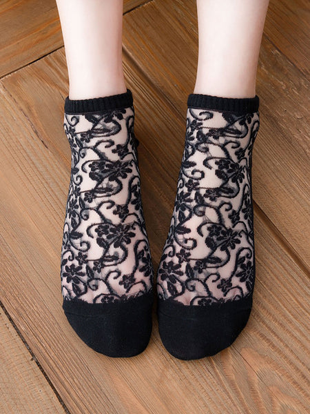 5 Pairs Women Flower Jacquard Summer Socks AA1026 Ada Fashion