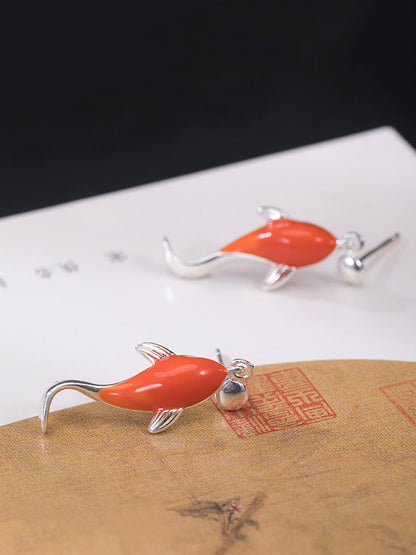 Women Casual Red Koi Sliver Pandent Earrings AI1023 XYFZB