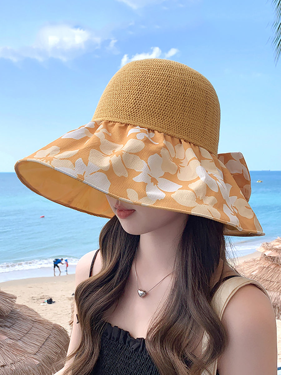 Women Summer Flower Spliced Bowknot Sunproof Hat AA1028 Ada Fashion