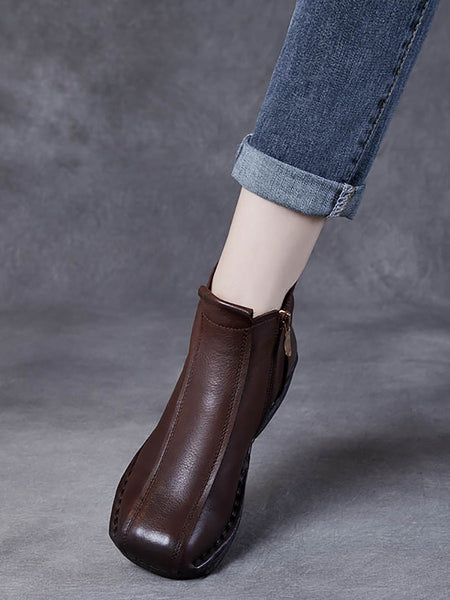 Women Autumn Genuine Leather Spliced Mid-Heel Boots AH1050 YYDS