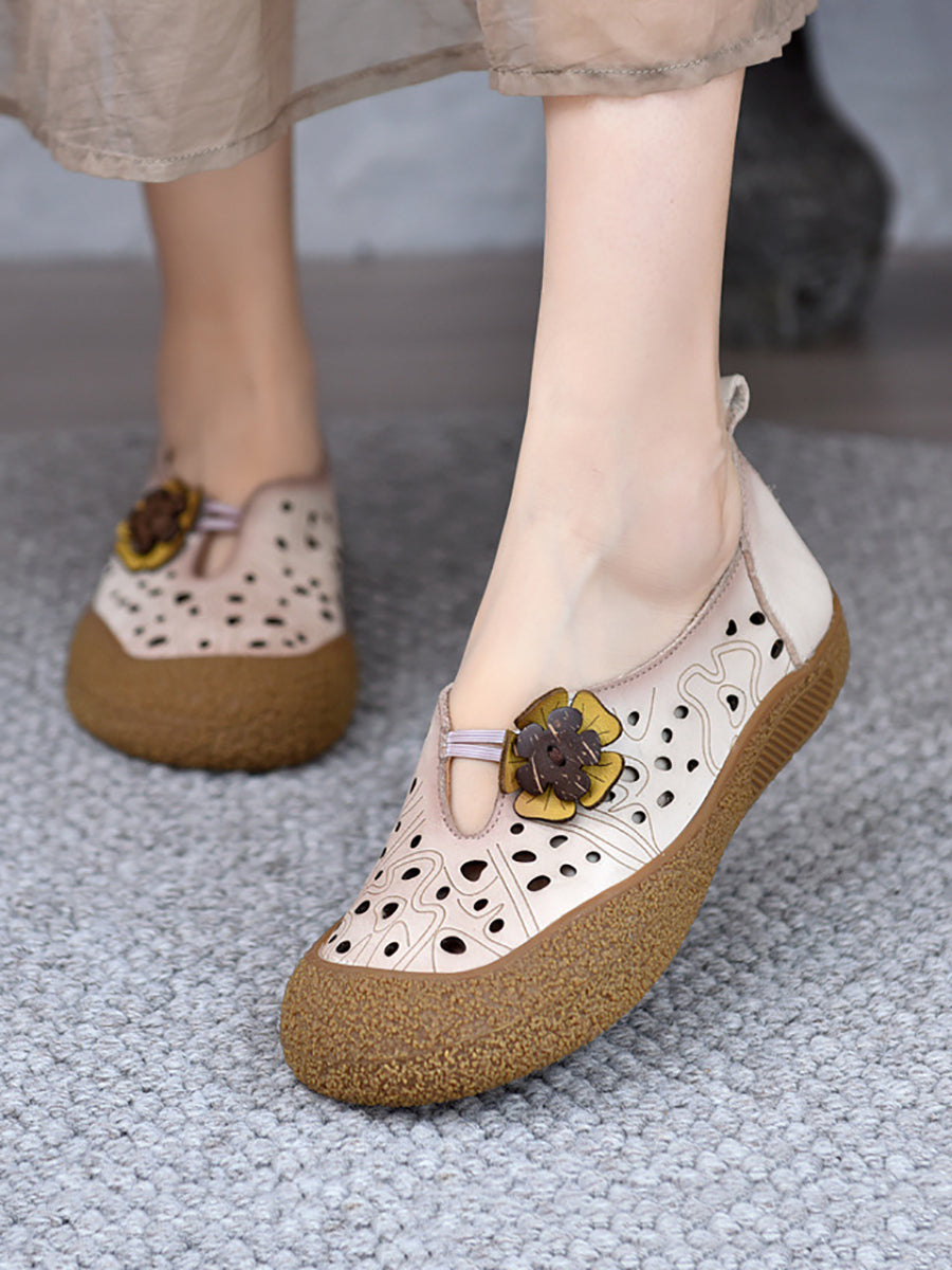 Women Summer Leather Cutout Flower Flat Shoes SC1060 Ada Fashion