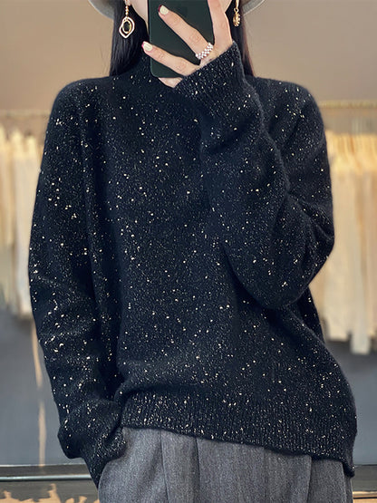 Women Autumn Knit 100%Wool Half-Turtleneck Sweater WU009 BK