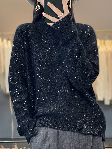 Women Autumn Knit 100%Wool Half-Turtleneck Sweater WU009 BK