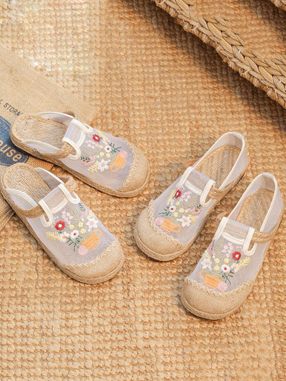 Women Summer Flower Embroidery Linen Spliced Shoes TY1030 Ada Fashion