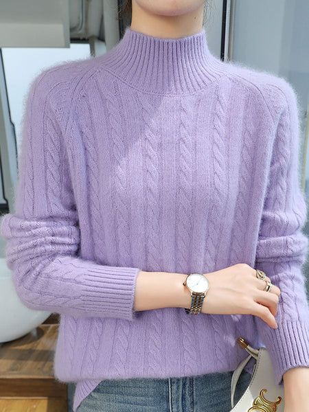 Women Autumn Vintage Half-Turtleneck 100%Wool Trist Sweater BA1065 Genistyle Shop