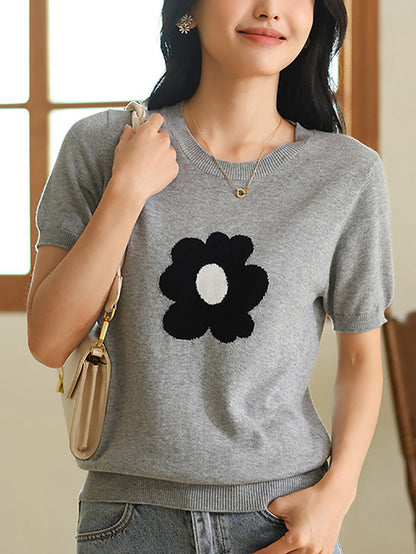 Women Summer Casual Flower Knitted Shirt KL1038 Ada Fashion