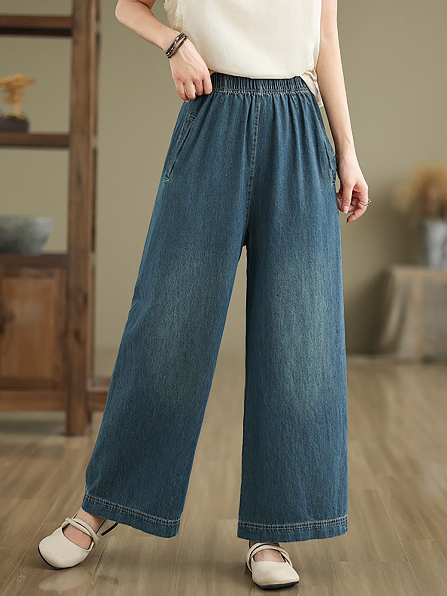 Women Artsy Summer Loose Denim Wide-leg Pants AS1031 BUYKUD