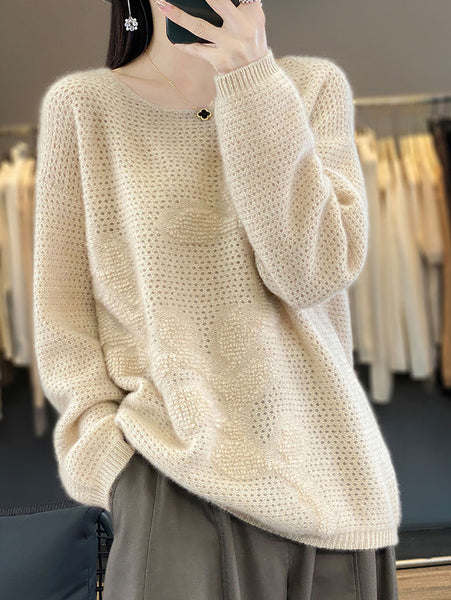 Women Autumn O-Neck Spliced Wool Warm Knit Sweater AV1053 Genistyle Shop