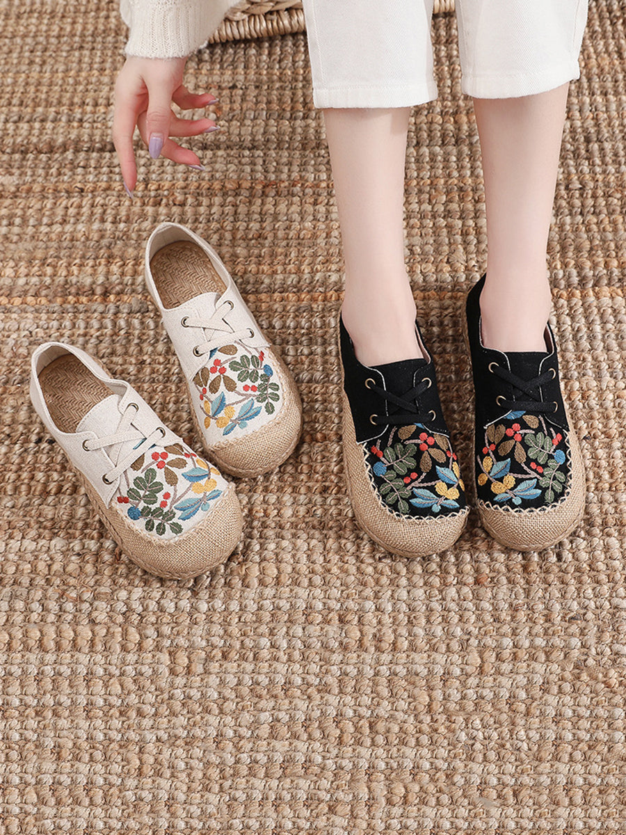 Women Summer Vintage Flower Embroidery Linen Cloth Shoes AT1068 TACH