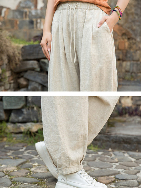 Women Pure Ramie Straight Worn Color Summer Pants FashionChic