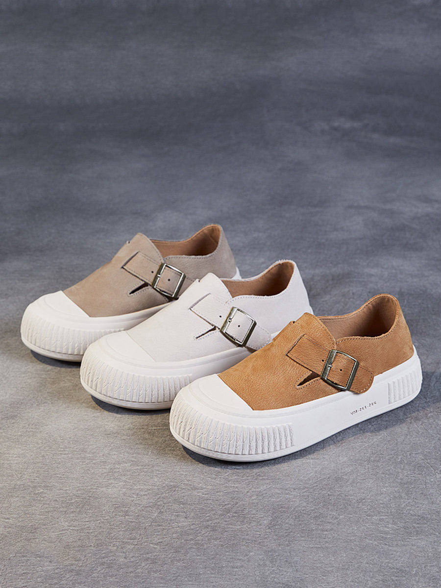 Women Casual Solid Leather Platform Flat Shoes FG1027 Ada Fashion