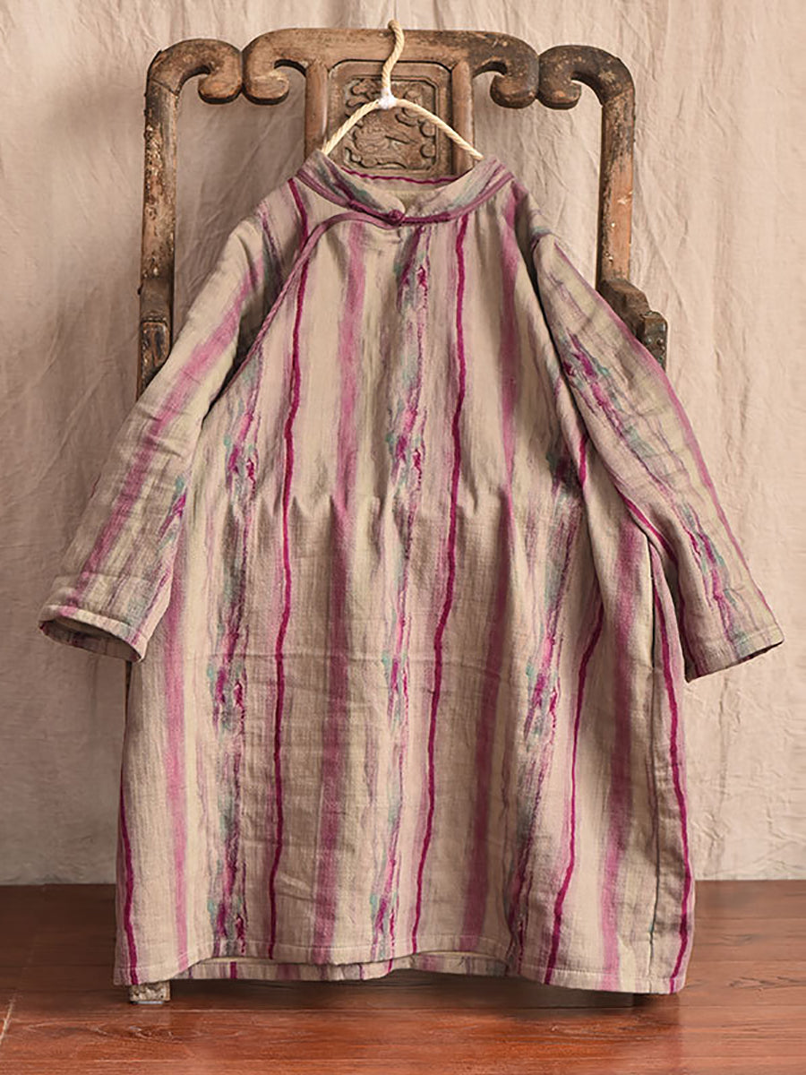 Women Vintage Worn Stripe Frog Robe Dress AT1016 QYMM