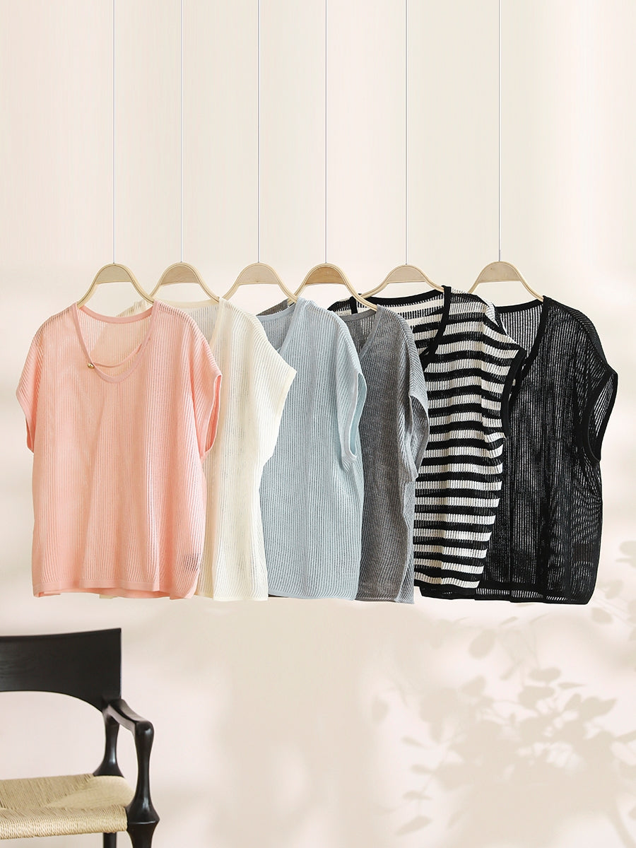 Women Summer Artsy O-Neck Solid Thin Shirt CX036 ZMMM