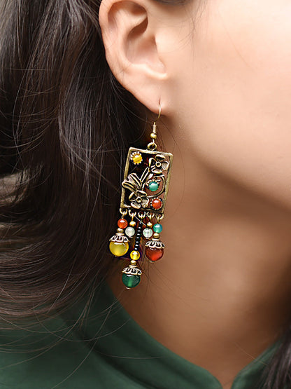 Alloy Flower Agate Tassel Retro Earrings RR014 JGL