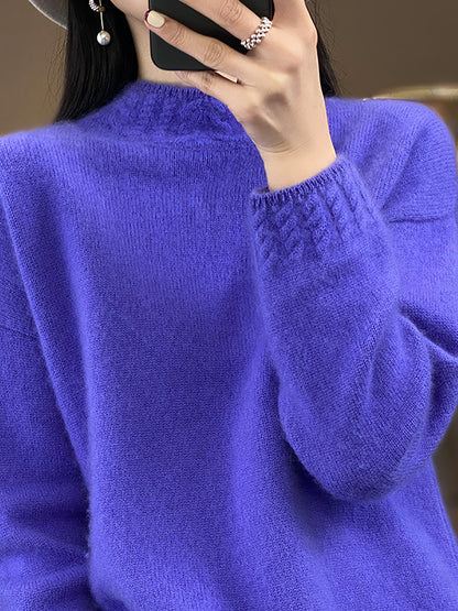 Women Autumn Half-Turtleneck Knit 100%Wool Sweater QU010 BK