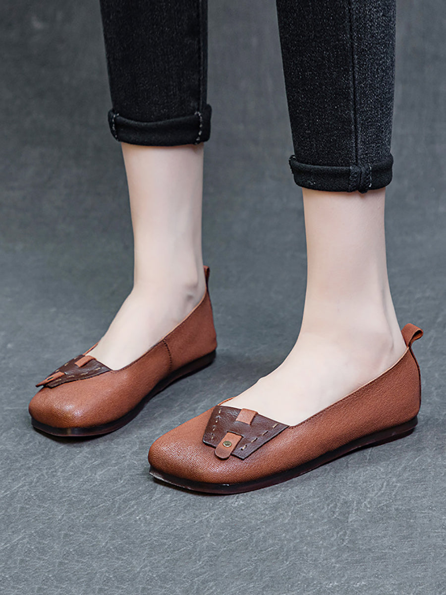 Women Summer Ethnic Colorblock Leahter Soft Flat Shoes KL1025 Ada Fashion