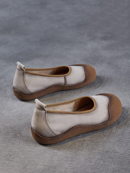 Summer Colorblock Leather Women Flat Genuine Shoes FashionChic