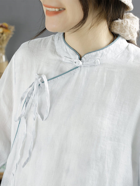 Plus Size Women Summer Bamboo Print Ramie Dress SC1029 Ada Fashion