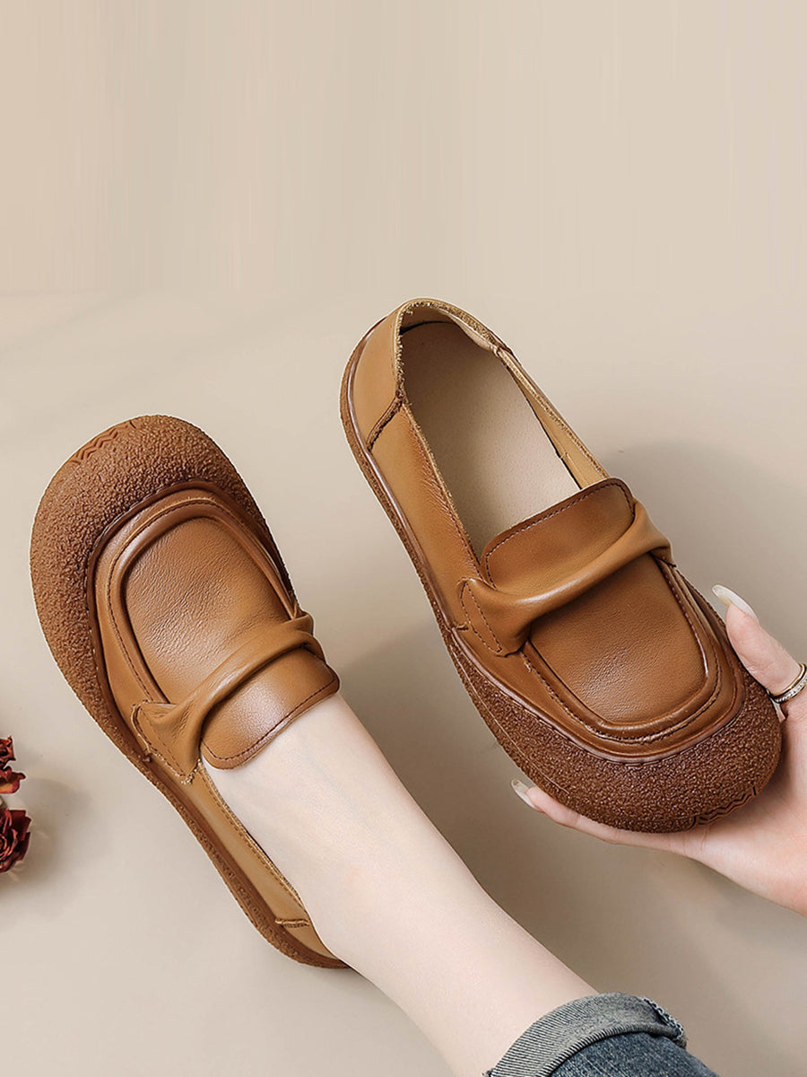 Women Casual Summer Soft Leather Solid Flat Shoes AT1056 BC