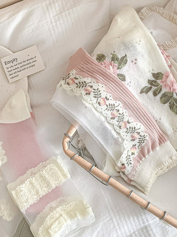 3 Pairs Women Elegant Flower Lace Spliced Thin Socks BN1032 Ada Fashion