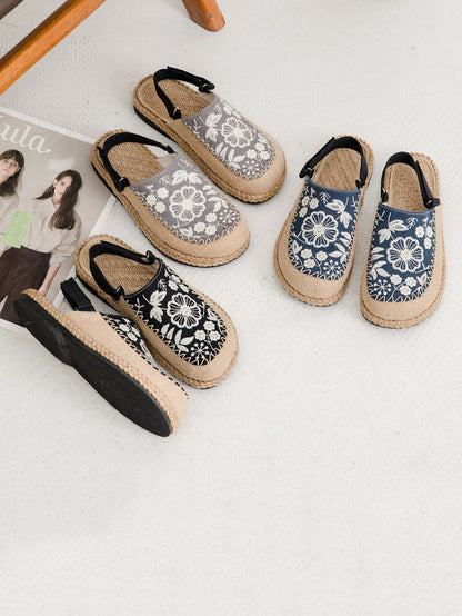 Women Sandals Linen Embroidery Ethnic Flower FashionChic