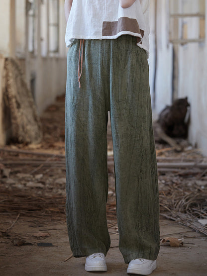 Women Summer Vintage Worn Straight Linen Pants IO1010 Ada Fashion