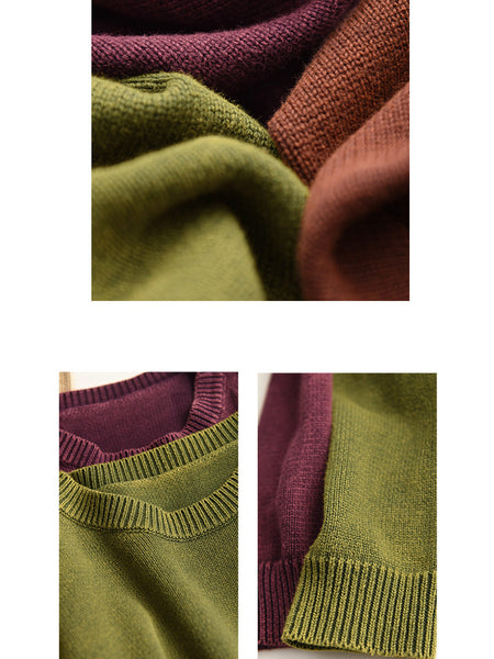 Women Autumn Casual O-Neck Pure Color Knit Sweater AK1028 Genistyle Shop