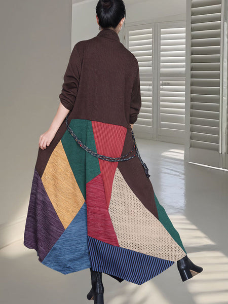 Women Autumn Colorblock Half Turtleneck Knit Dress QU011 BUYKUD