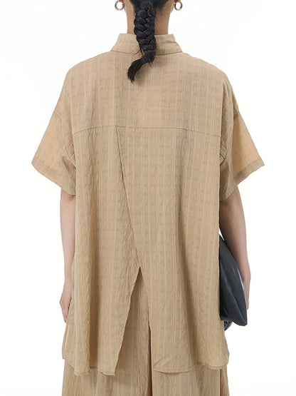 Women Summer Artsy Plaid Button-up Irregular Hem Shirt CX033 AYFZ